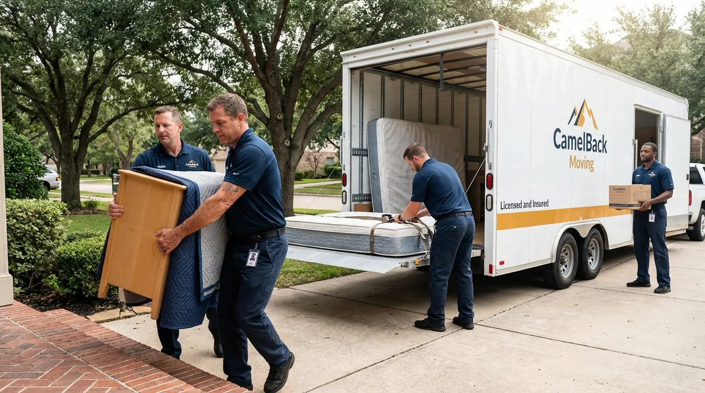Crew loading residential truck for cross-state move from Laconia, NH