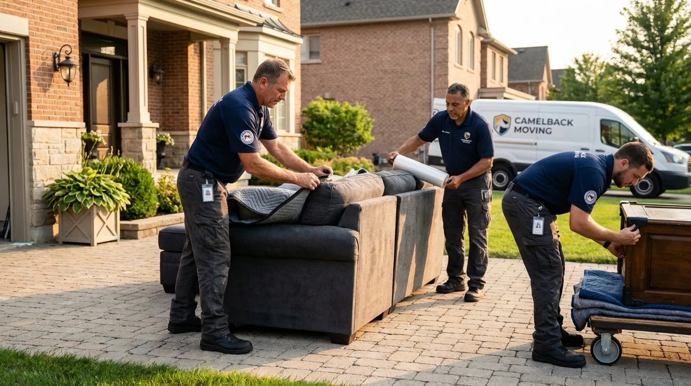 Large estate moving crew wrapping furniture in Laconia, NH