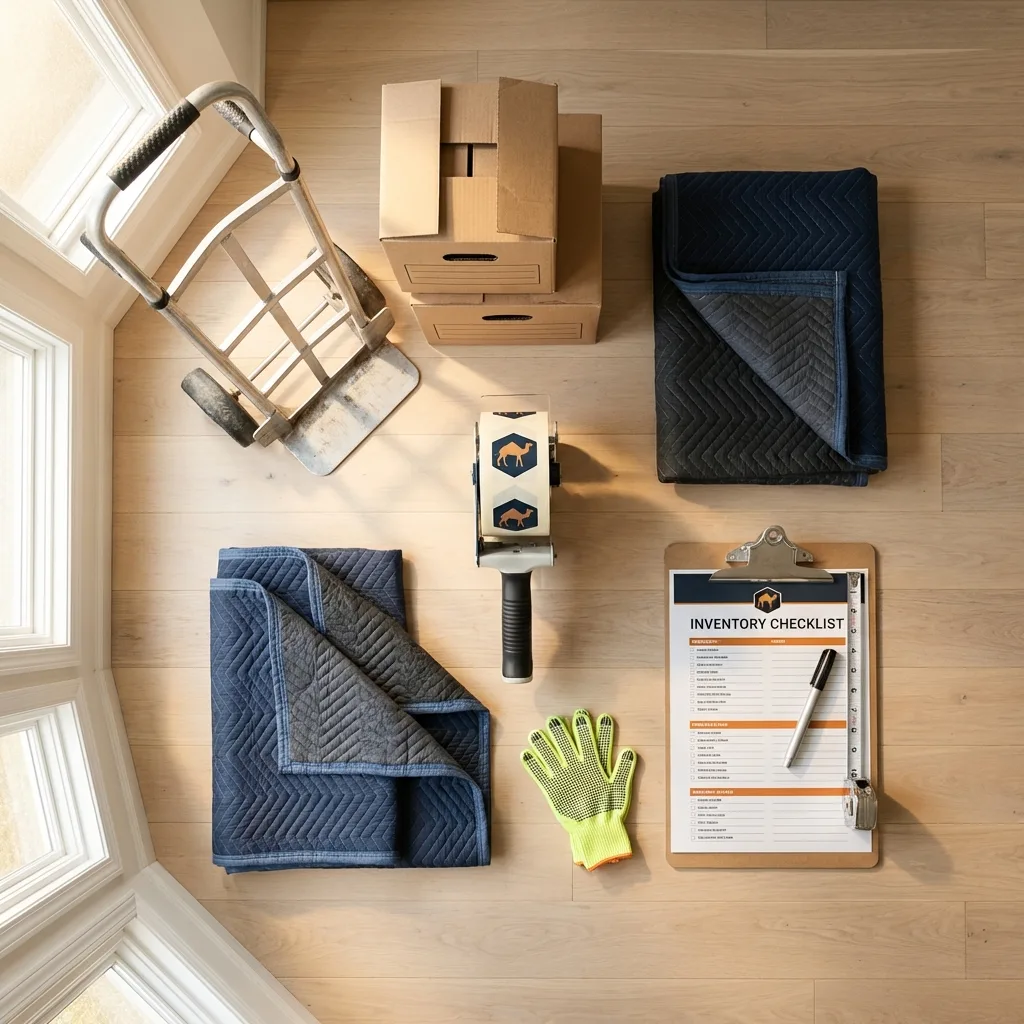 Professional moving supplies and packing materials layout for Laconia residential relocations